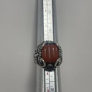 Carolyn Pollack Southwestern Style Sterling Red Coral Decorated Ring Size 7